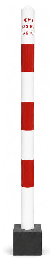 Red and white DEWA 132 kV link box route marker