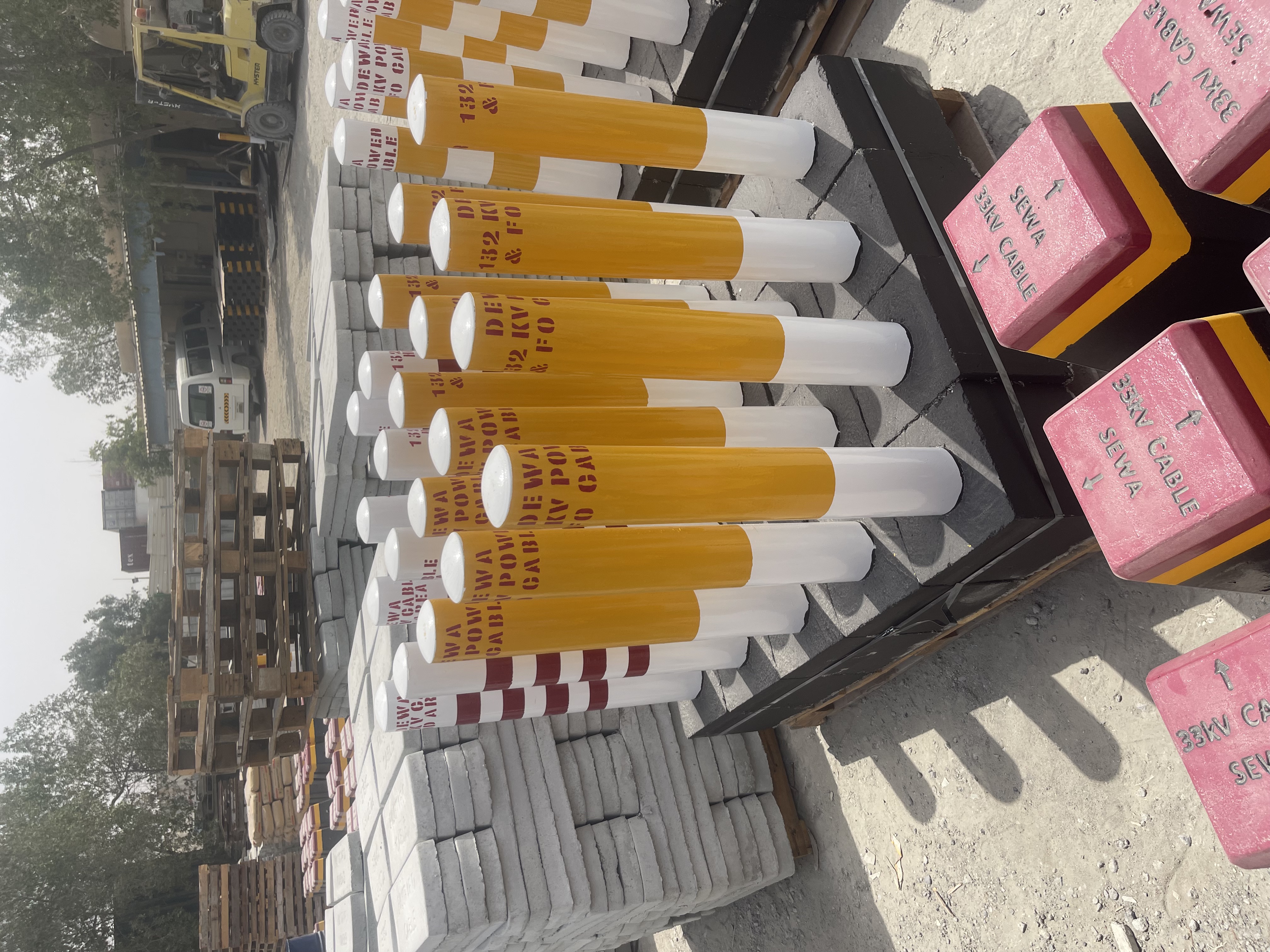 Route markers ready for despatch in the yard
